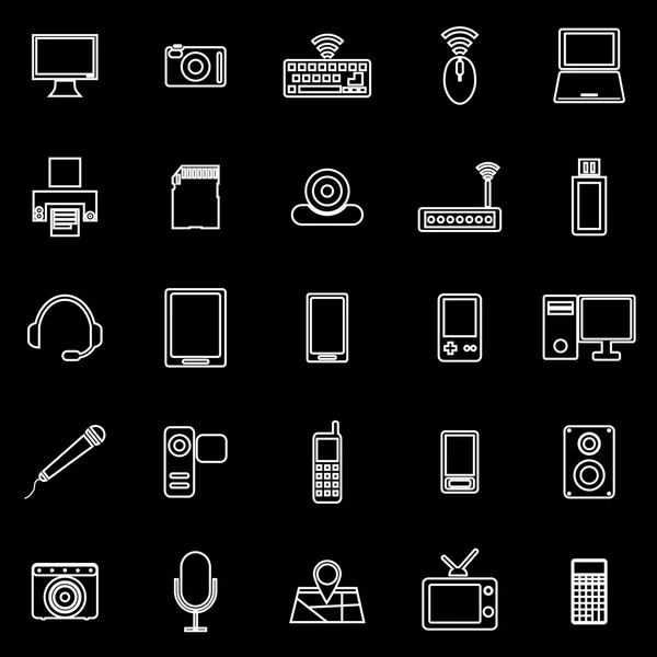 Gadget iconos de línea sobre fondo negro — Archivo Imágenes Vectoriales