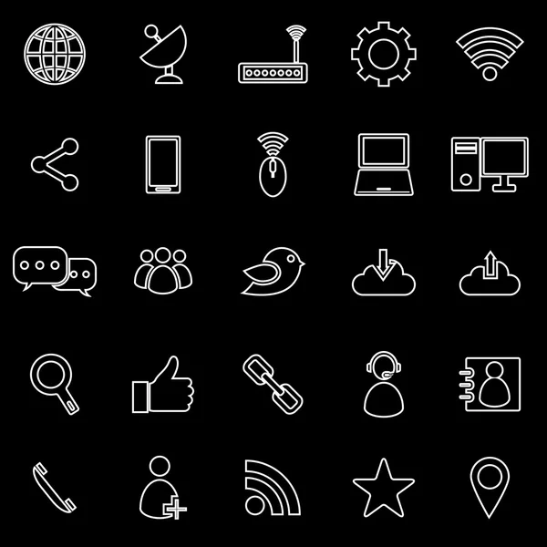 Iconos de línea de red sobre fondo negro — Archivo Imágenes Vectoriales