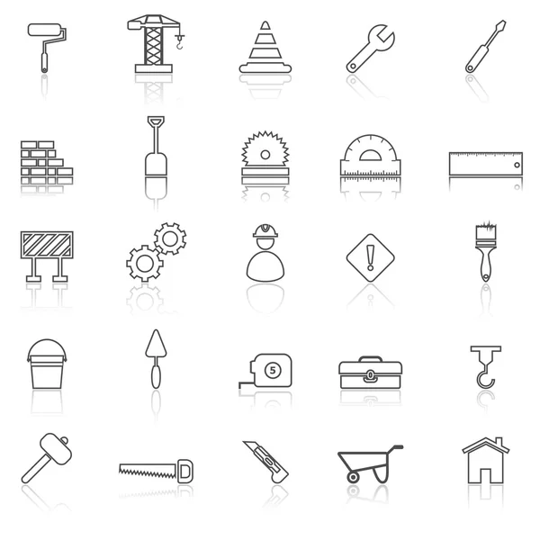 Construction line icons with reflect on white — Stock Vector