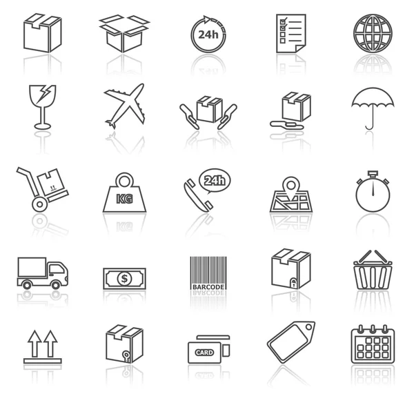 Iconos de línea de envío con reflejar en blanco — Vector de stock