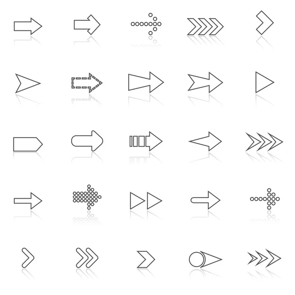 Iconos de línea de flecha con reflejo en blanco — Archivo Imágenes Vectoriales
