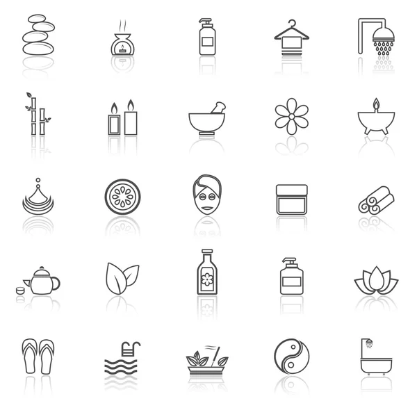 Spa line icons with reflect on white — Stock Vector