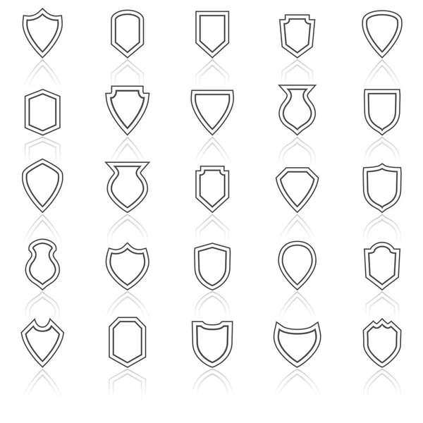 Iconos de línea de escudo con reflejo en blanco — Vector de stock