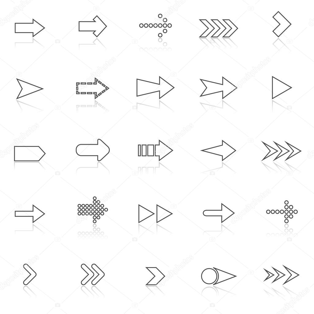 Arrow line icons with reflect on white