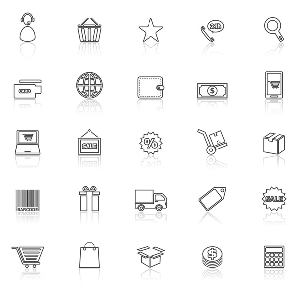 E-commerce line icons with reflect on white — Stock Vector