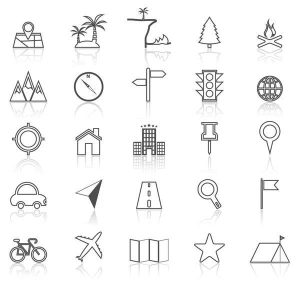 Location Line Icons mit Reflex auf Weiß — Stockvektor