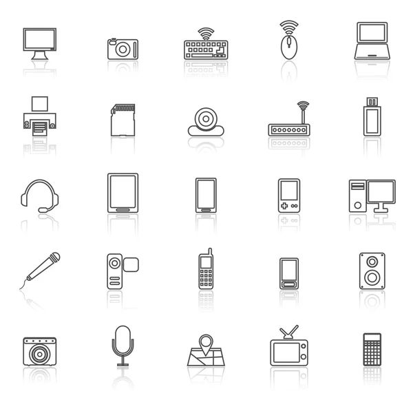 Gadget iconos de línea con reflexionar sobre el blanco — Vector de stock