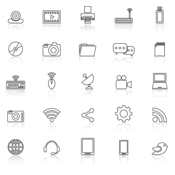 Iconos de línea de alta tecnología con reflexionar sobre el blanco — Vector de stock