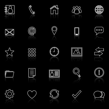 Contact line icons with reflect on black clipart