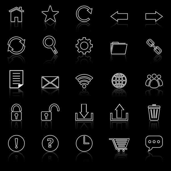Iconos de barra de herramientas con reflejo en negro — Vector de stock