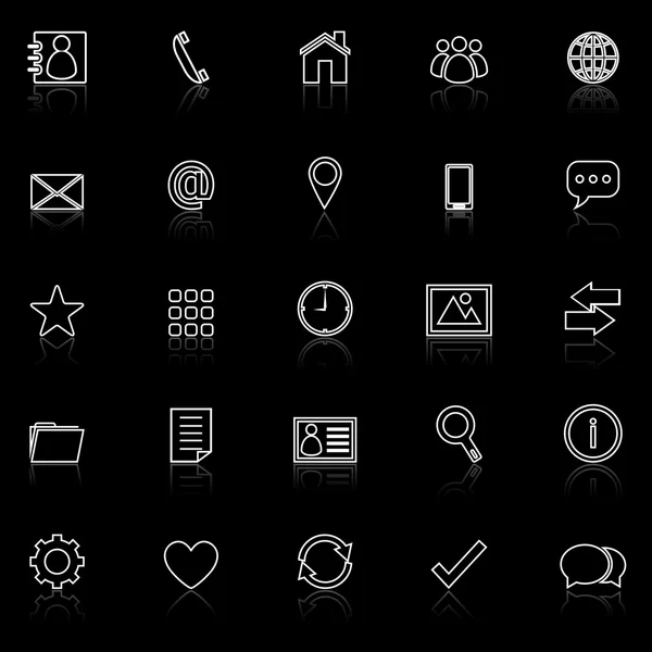 Iconos de línea de contacto con reflexionar sobre el negro — Archivo Imágenes Vectoriales