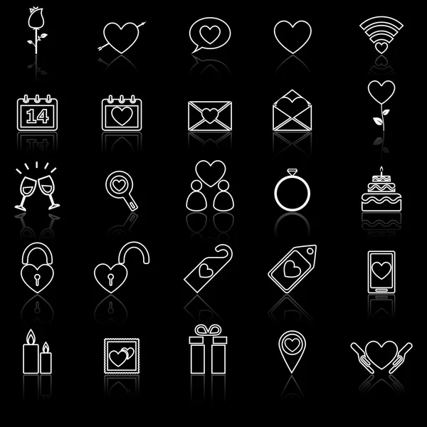 Valentine 's Day Line Icons mit Reflex auf Schwarz — Stockvektor