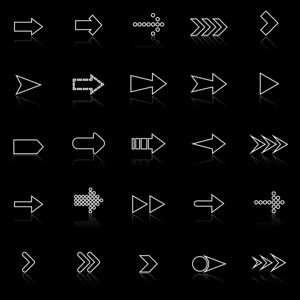 Iconos de línea de flecha con reflexionar sobre el negro — Vector de stock