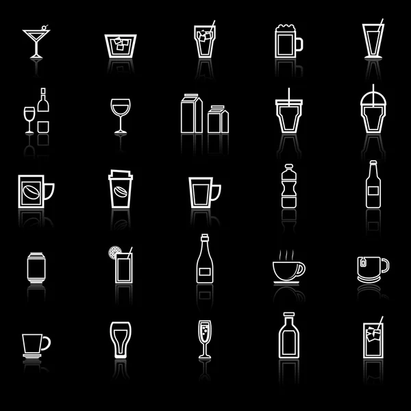 Drink line icons with reflect on black — Stock Vector