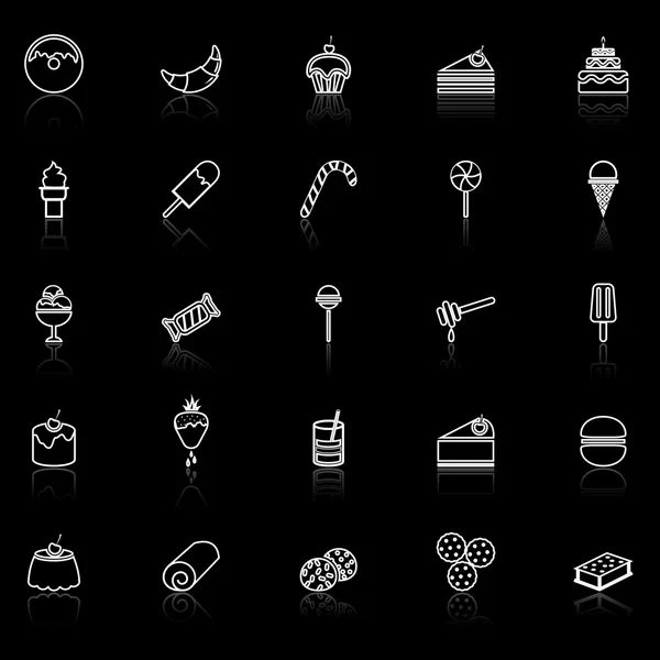 Dessert line icons with reflect on black — Stock Vector