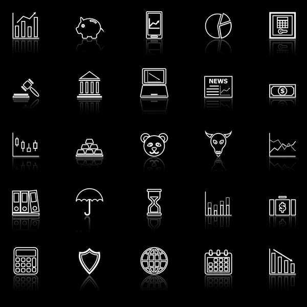Иконки линий фондового рынка с отражением на черном — стоковый вектор