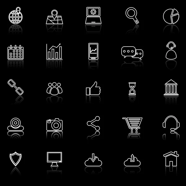 Seo line Icons mit Reflex auf schwarz — Stockvektor