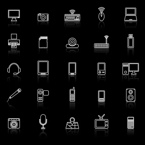 Gadget iconos de línea con reflexionar sobre el negro — Vector de stock