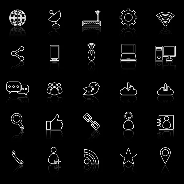 Network line icons with reflect on black — Stock Vector