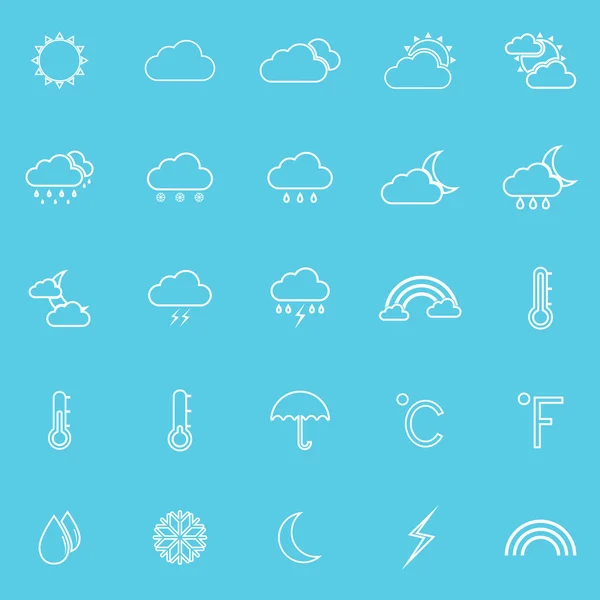 Weather line icons on blue background — Stock Vector