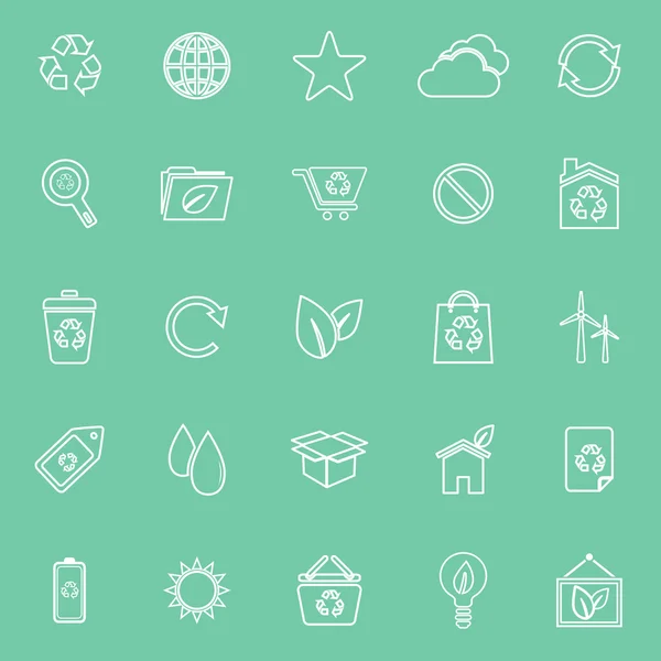 Iconos de línea de ecología sobre fondo verde — Vector de stock