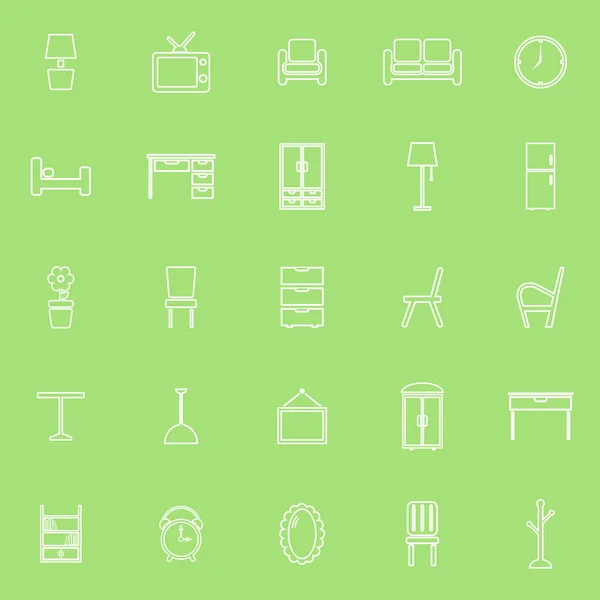 Iconos de línea de muebles sobre fondo verde — Vector de stock