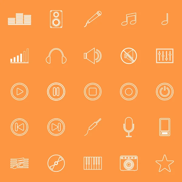 Linia ikon muzyki na pomarańczowym tle — Wektor stockowy
