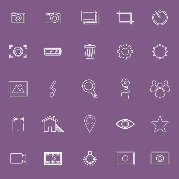 Iconos de línea de fotografía sobre fondo violeta — Vector de stock