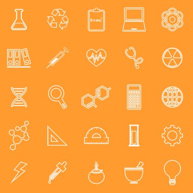 Science line icons on orange background