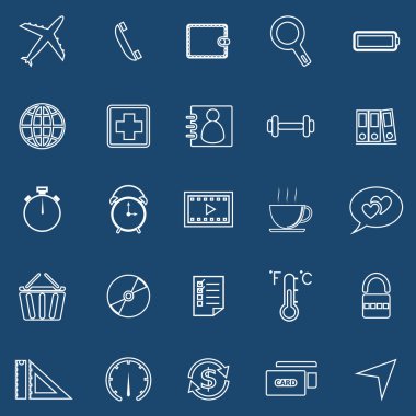 Application line icons on blue background. Set 2