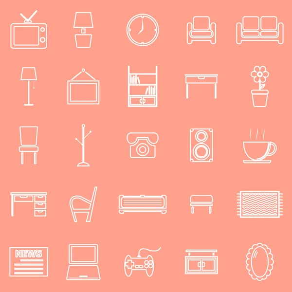 Living room line icons on orange background — Stock Vector