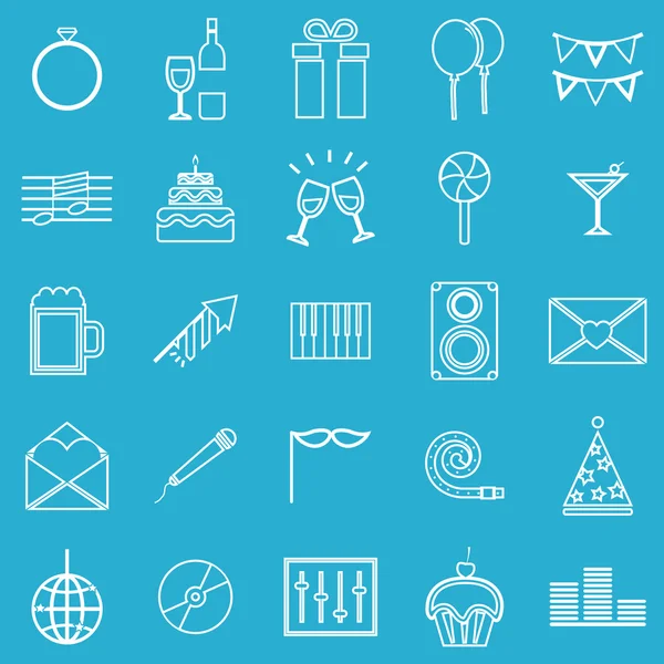 Iconos de línea de celebración sobre fondo azul — Vector de stock