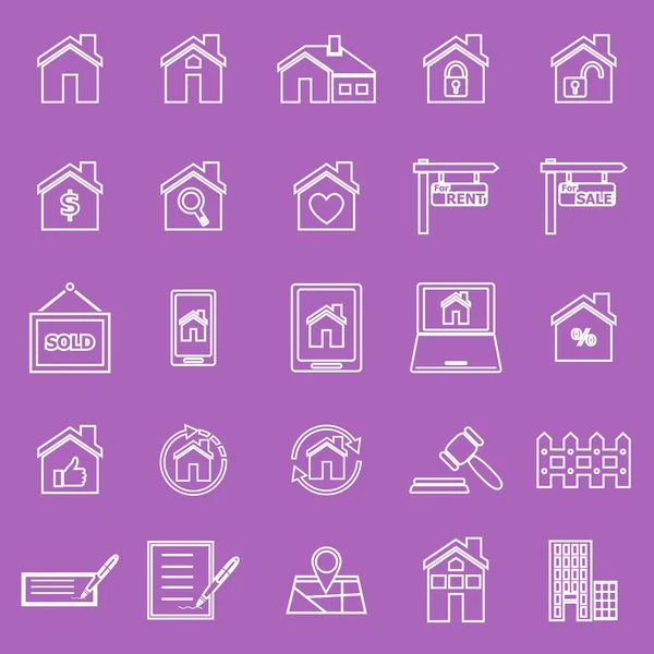 Иконки линий недвижимости на фиолетовом фоне — стоковый вектор