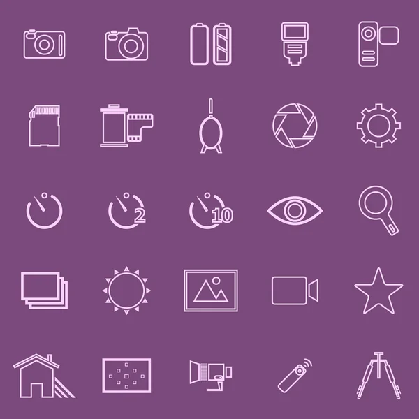 Iconos de línea de cámara sobre fondo violeta — Archivo Imágenes Vectoriales
