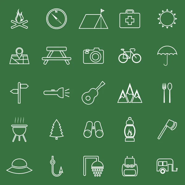 Camping linie ikony na zeleném pozadí — Stockový vektor