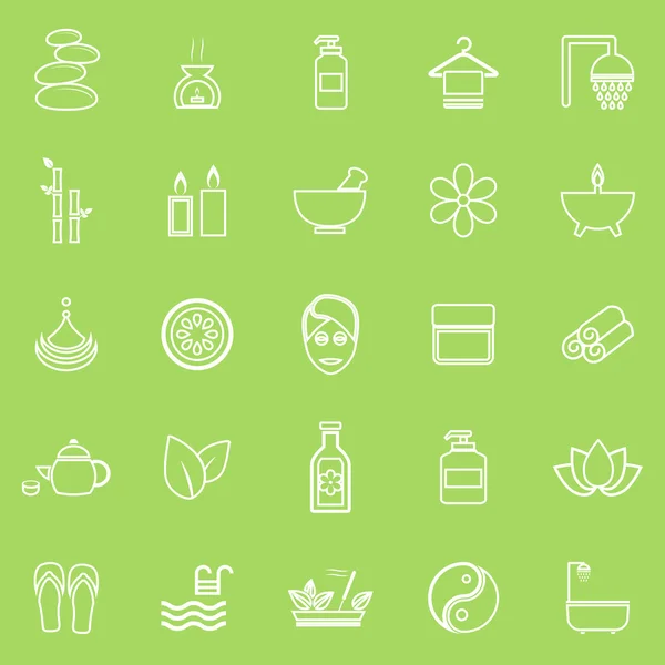 Iconos de línea de spa sobre fondo verde — Vector de stock