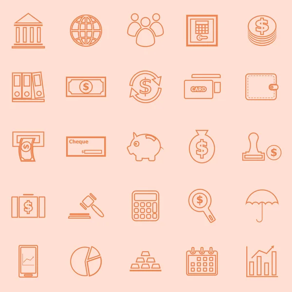 Iconos de línea bancaria sobre fondo naranja — Vector de stock