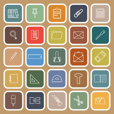 Stationery line flat icons on brown background