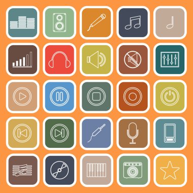 Music line flat icons on orange background