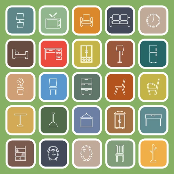 Línea de muebles iconos planos sobre fondo verde — Vector de stock