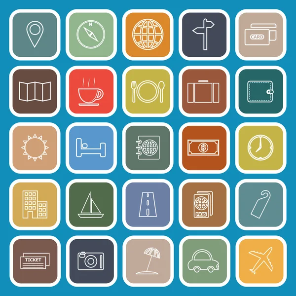 Travel line flat icons on blue background — Stockvector