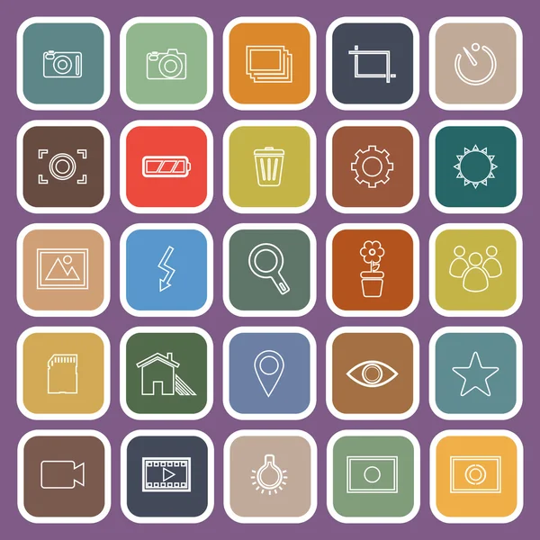 Linea fotografica icone piatte su sfondo viola — Vettoriale Stock
