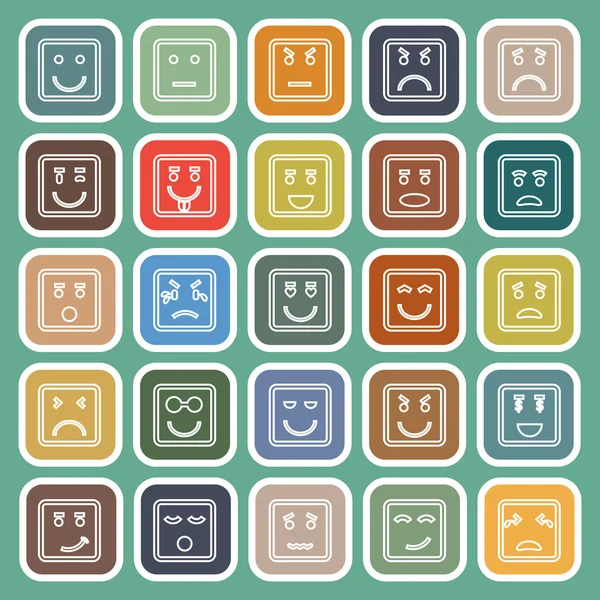 Square face line flat icons on green background — Διανυσματικό Αρχείο