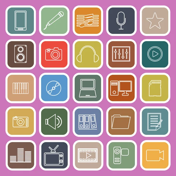 Media line flat iocns on pink background — 图库矢量图片