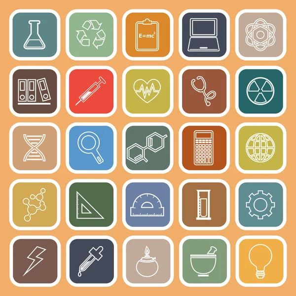 Science line flat icons on orange background — Stock Vector