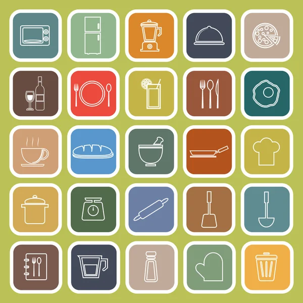 Kitchen line flat icons on green background — Stock Vector