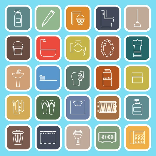 Bathroom line flat icons on light blue background — Stok Vektör