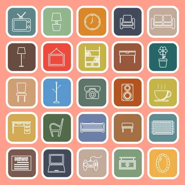 Living room line flat icons on orange background — ストックベクタ