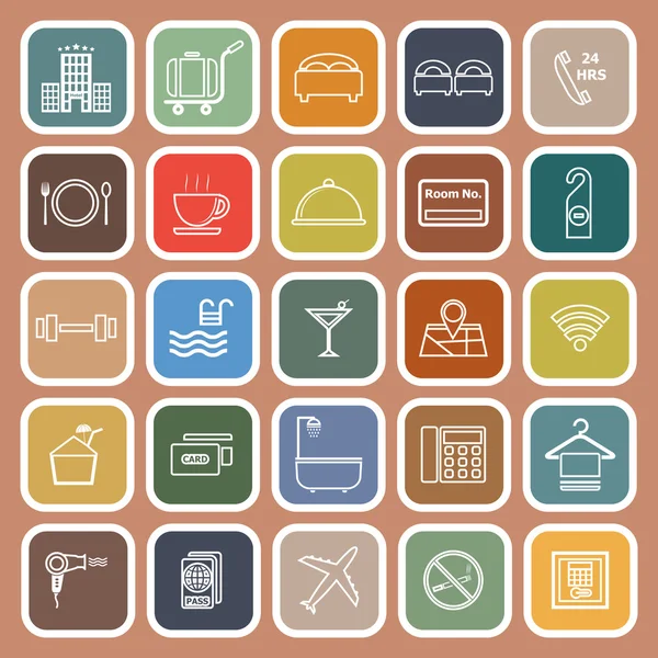 Hotel line flat icons on orange background — Stock Vector