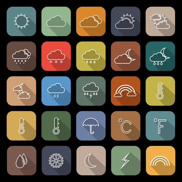 Weather line flat icons with long shadow — Stock Vector